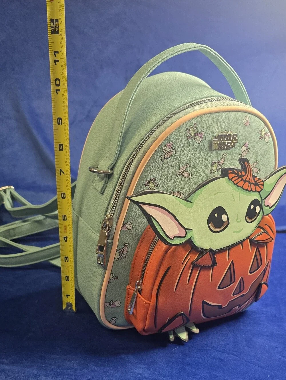 Star Wars Grogu Mint Green & Orange Halloween Pumpkin Kids Backpack